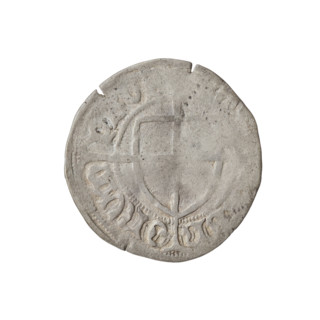 Teutonic szelag, Paul von Russdorf (Grand Master; 1422–1441). Obverse: monastic shield of the Grand