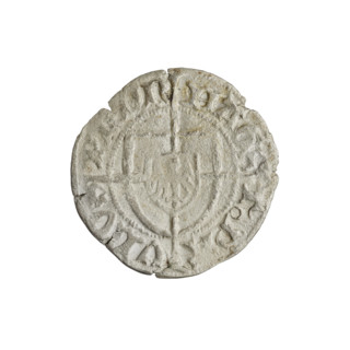 Teutonic szelag, Pawel von Russdorf (Grand Master; 1422–1441). Obverse: monastic shield of the