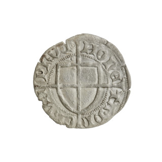 Teutonic szelag, Pawel von Russdorf (Grand Master; 1422–1441). Obverse: monastic shield of the