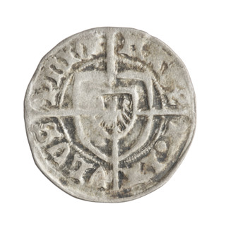 Teutonic szelag, Pawel von Russdorf (Grand Master; 1422–1441). Obverse: monastic shield of the
