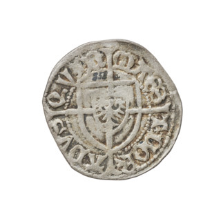 Teutonic szelag, Konrad von Erlichshausen (Grand Master; 1441–1449); obverse: monastic shield of