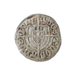 Teutonic szelag, Konrad von Erlichshausen (Grand Master; 1441–1449), cross with elongated arms,