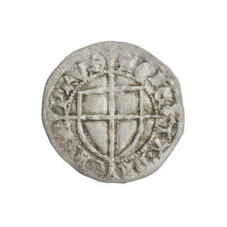Teutonic szelag, Konrad von Erlichshausen (Grand Master; 1441–1449), cross with elongated arms,