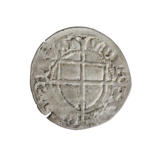 Teutonic szelag, Konrad von Erlichshausen (Grand Master; 1441–1449). Obverse: monastic shield of