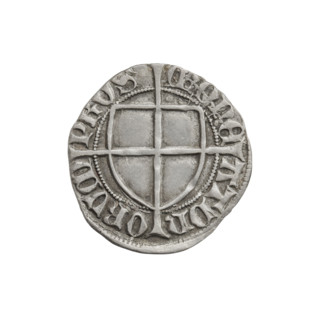 Teutonic szelag, Konrad von Erlichshausen (Grand Master; 1441–1449), cross with elongated arms,