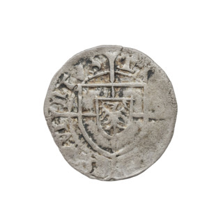 Teutonic szelag, Konrad von Erlichshausen (Grand Master; 1441–1449). Obverse: monastic shield of