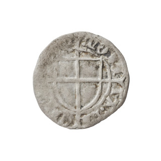 Teutonic szelag, Konrad von Erlichshausen (Grand Master; 1441–1449). Obverse: monastic shield of