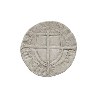 Teutonic szelag, Konrad von Erlichshausen (Grand Master; 1441–1449). Obverse: monastic shield of