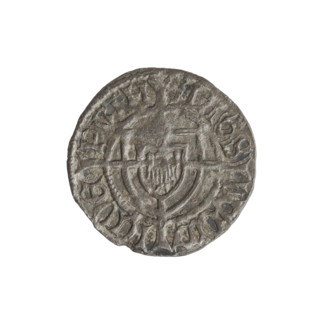 Teutonic szelag, Ludwik von Erlichshausen (Grand Master; 1450–1467), cross with elongated arms,