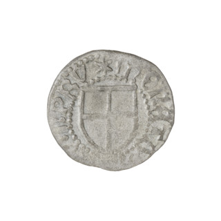 Teutonic szelag, Ludwig von Erlichshausen (Grand Master; 1450–1467). Obverse: monastic shield of
