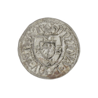 Teutonic szelag, Henryk Reuss von Plauen (Grand Master; 1467–1469). Obverse: Teutonic shield of the