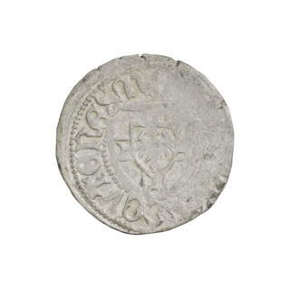 Teutonic szelag, Henryk Reuss von Plauen (Grand Master; 1467–1469). Obverse: Teutonic shield of the