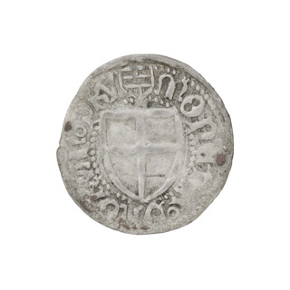 Teutonic szelag, Henryk Reuss von Plauen (Grand Master; 1467–1469). Obverse: Teutonic shield of the