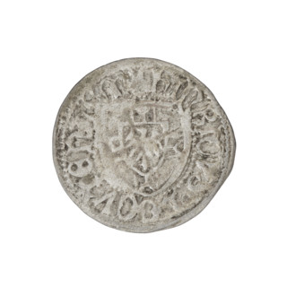 Teutonic szelag, Henryk Reuss von Plauen (Grand Master; 1467–1469). Obverse: monastic shield of the