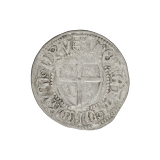 Teutonic szelag, Henryk Reuss von Plauen (Grand Master; 1467–1469). Obverse: monastic shield of the