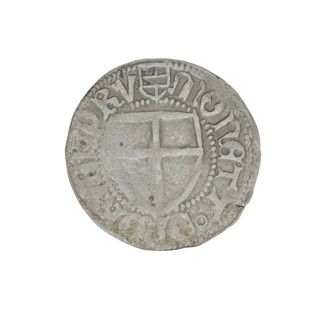 Teutonic szelag, Henryk Reuss von Plauen (Grand Master; 1467–1469). Obverse: Teutonic shield of the