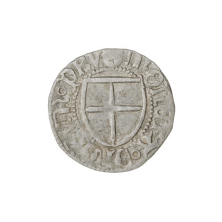 Teutonic szelag, Henryk Reuss von Plauen (Grand Master; 1467–1469). Obverse: monastic shield of the