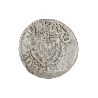 Teutonic szelag, Henryk Reffle von Richtenberg (Grand Master; 1470–1477). Obverse: point above the