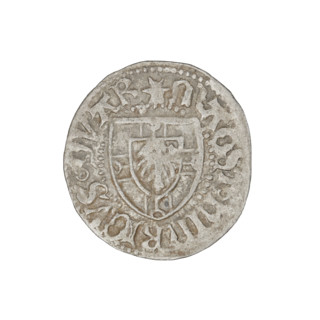 Teutonic szelag, Henryk Reffle von Richtenberg (Grand Master; 1470–1477). Obverse: Teutonic shield