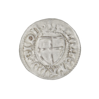 Teutonic szelag, Henryk Reffle von Richtenberg (Grand Master; 1470–1477). Obverse: Teutonic shield