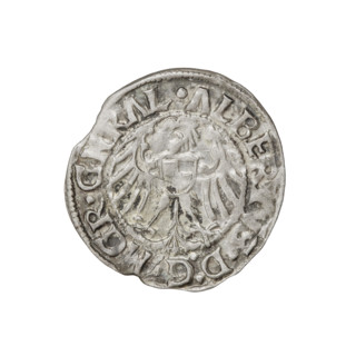 Teutonic groschen, Albrecht Hohenzollern (prince in Prussia; Grand Master; 1490–1568). Obverse: