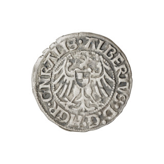 Teutonic groschen, Albrecht Hohenzollern (prince in Prussia; Grand Master; 1490–1568). Obverse: