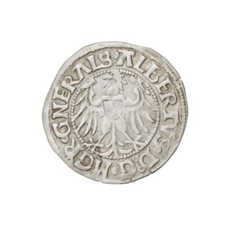 Teutonic groschen, Albrecht Hohenzollern (prince in Prussia; Grand Master; 1490–1568). Obverse: