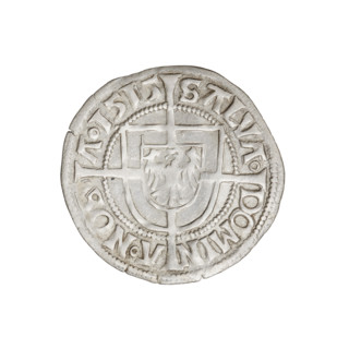 Teutonic groschen, Albrecht Hohenzollern (prince in Prussia; Grand Master; 1490–1568). Obverse: