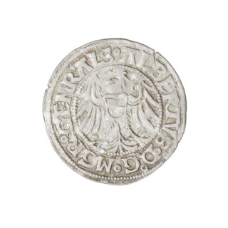 Teutonic groschen, Albrecht Hohenzollern (prince in Prussia; Grand Master; 1490–1568). Obverse: