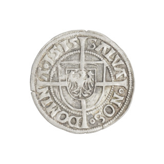 Teutonic groschen, Albrecht Hohenzollern (prince in Prussia; Grand Master; 1490–1568). Obverse: