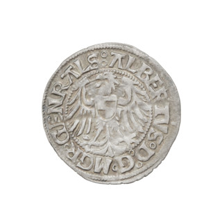 Teutonic groschen of Albrecht Hohenzollern (1490–1568). Obverse: Brandenburg eagle with the