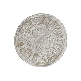 Teutonic groschen, Albrecht Hohenzollern (prince in Prussia; Grand Master; 1490–1568). Obverse: