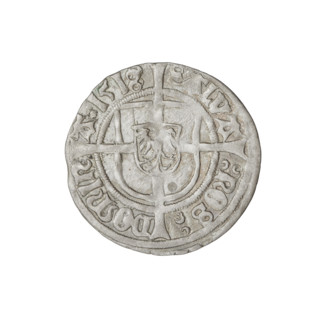 Teutonic groschen, Albrecht Hohenzollern (prince in Prussia; Grand Master; 1490–1568). Obverse: