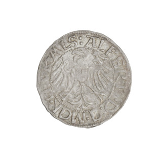 Teutonic groschen, Albrecht Hohenzollern (prince in Prussia; Grand Master; 1490–1568). Obverse: