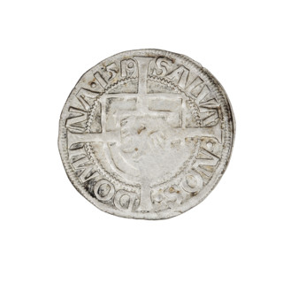 Teutonic groschen, Albrecht Hohenzollern (prince in Prussia; Grand Master; 1490–1568). Obverse: