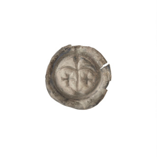 Denarius (bracteate) — one-sided coin; obverse: column with two arches supported by a crescent