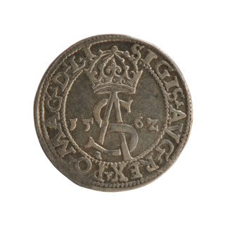 Lithuanian trojak, Sigismund II Augustus (king of Poland; 1544–1572); emblems of the Jagiellon
