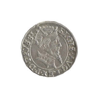 Gdansk grosz, Sigismund II Augustus (King of Poland; 1544–1572), Jagiellon dynasty; Polish coin.