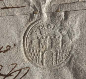 Round impression of the town seal of Bedzin, Kraków Voivodeship, Duchy of Siewierz. Fortress wall