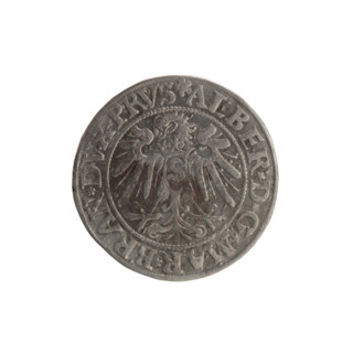 Albrecht Hohenzollern (Prince of Prussia; 1490–1568) — coin, 1534. Obverse: Prussian eagle; on its