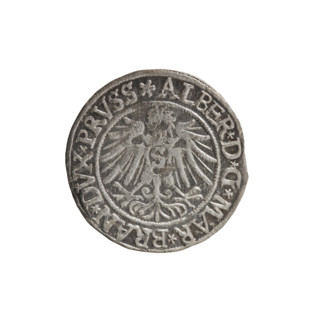 Decius Grosz (fl. 1528–1535), publisher Eustachius Vogelwaider; coin (1537, Königsberg, Ducal
