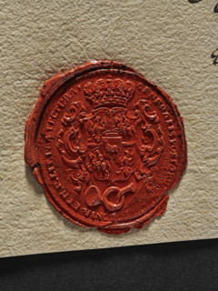 Oval wax impression of the seal of the General Post Office. Crowned shield alternating with the
