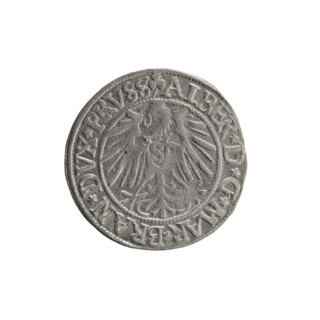 Obverse: Prussian eagle with crowned letter S on its chest; rim inscription beginning with a