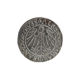 Struck 1542. Obverse: Prussian eagle with crowned letter S on its chest; rim inscription beginning