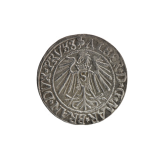 Obv. Prussian eagle, on his chest the crowned letter S. On the rim, between the pearl borders, an
