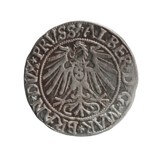 Albrecht Hohenzollern (Prince of Prussia; 1490–1568) — obverse: Prussian eagle, on its chest the