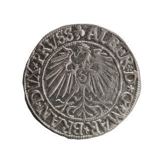 Albrecht Hohenzollern (Prince of Prussia; 1490–1568) — grosz (Schilling), R0 (rarity). Obverse: