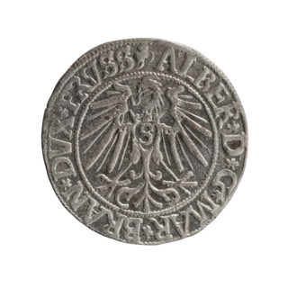 Schilling (grosz), Maciej; R0 (rarity). Ducal Prussia (1525–1701), Königsberg, 1543. Obv.: Prussian