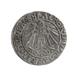 Albrecht Hohenzollern (Prince of Prussia; 1490–1568) — coin (1543). Obverse: Prussian eagle, on its