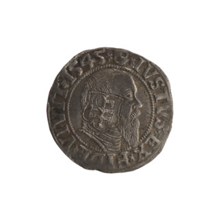 Groschen with countersignature of the City of Gdansk, 1577. Schilling, Maciej, publisher; Decjusz,